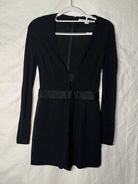 Diane Von Furstenberg Black V-neck Long-sleeve Kyara Romper SIZE 0